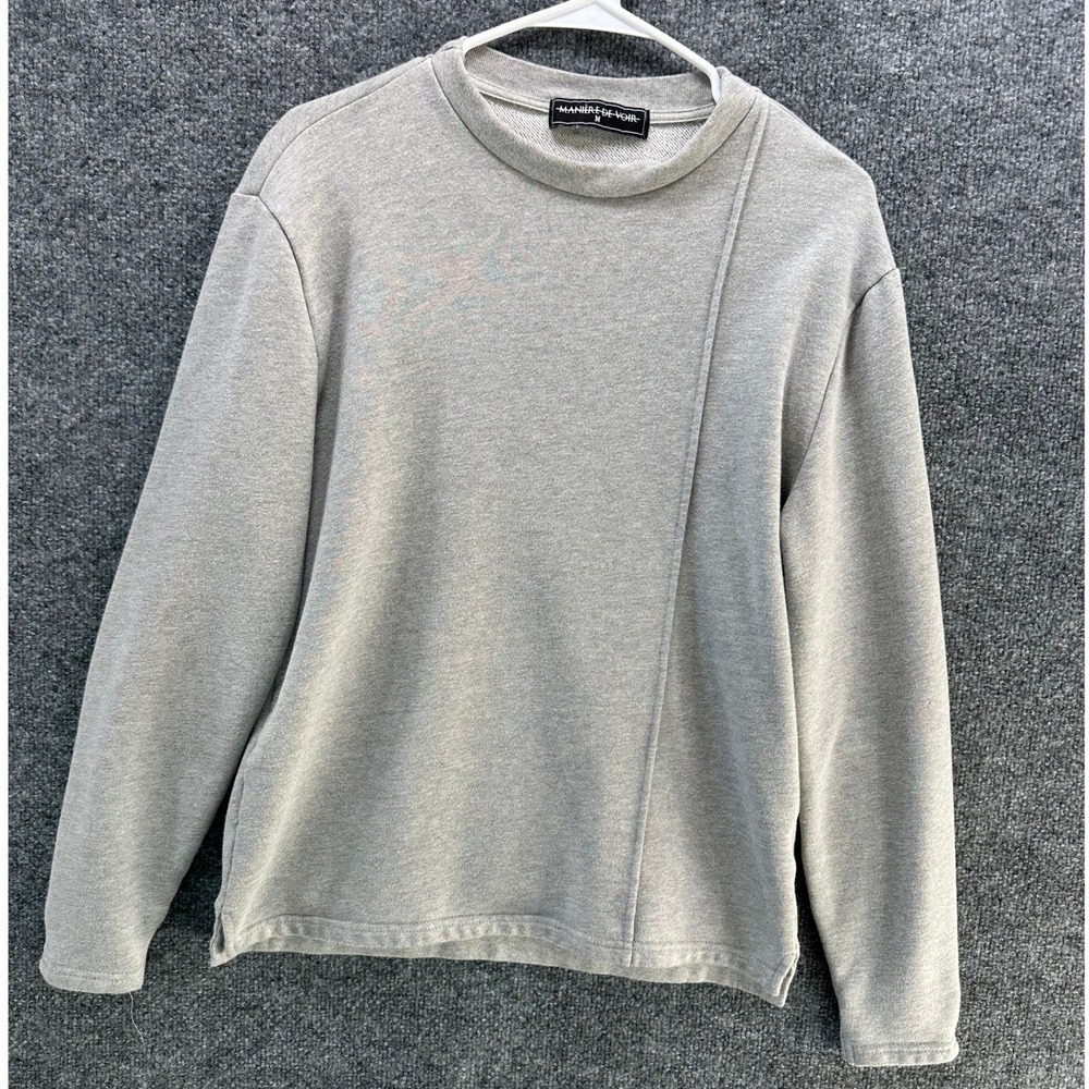 Maniere De Voir Womens Grey Asymmetrical Seam Crew Neck Sweatshirt Size M